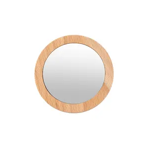 Wholesale Price Portable Personalised Wooden Round Handheld pocket Make up Compact Mirror