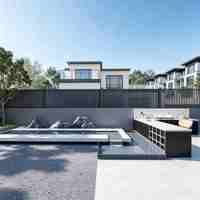 Pagar Aluminium Modern Matte Black untuk Villa, Taman, Privasi, Pembatas Halaman, Dekorasi Luar Ruangan, Pagar Kustom