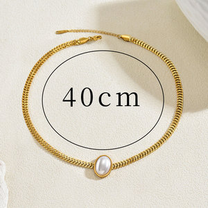 Collar estilo europeo americano con incrustaciones de perlas, cadena de serpiente en tono dorado para mujer, uso diario, regalo. - Product Image 4