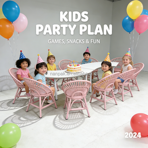 Silla de Ratán para Niños con Mesa en Forma de S, 5 Colores Pastel: Beige/Blanco/Rosa/Morado/Verde, Alquiler para Eventos, Muebles Infantiles para Fiestas al Aire Libre - Product Image 6