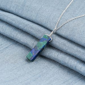 Collar con Colgante de Cristal Natural de Azurita y Malaquita, Gema Curativa Plana para Chakra, Uso Diario, Engaste de Bisel - Product Image 3