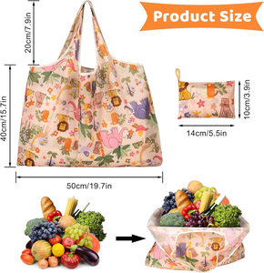 <b>Foldable</b> Reusable Grocery <b>Bag</b> Lightweight Polyester Pouch Tote with Multi Prints Washable Wide Handle Bulk Produce Shopping - Product Image 2