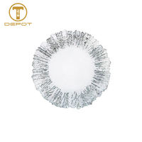 Assiette de présentation durable et moderne de 13 pouces en verre doré, argenté ou or rose, avec motif floral, pour la décoration de table de mariage ou de fête