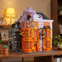 Ensemble de blocs de construction Magasin de blagues magiques : Modèle de magasin d'articles magiques avec figurine de sorcier et hibou – Cadeau d'architecture DIY