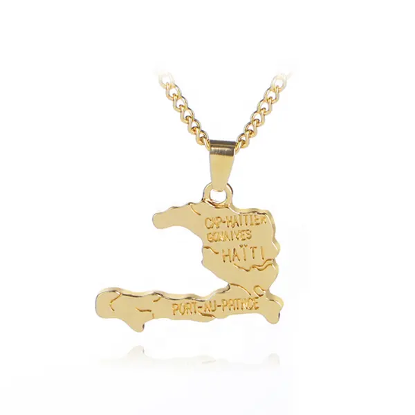 18k Gold Plated Haiti Map Pendant Necklace for Men Women Wholesale