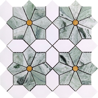 Schomex Parquet Moderne en Pierre Marbre, Mosaïque Irrégulière en Forme de Fleur, Découpe au Jet d'Eau, Vert, Design Graphique, pour Murs Intérieurs d'Hôtels et Villas