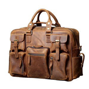 Sacs de voyage Vintage en cuir véritable pour hommes, sacoches à bandoulière carrées multi-poches - Product Image 1
