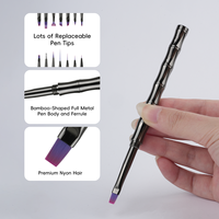 Ensemble de pinceaux à ongles professionnels Hechunzi avec embouts remplaçables en forme de bambou, corps entièrement métallique, pour la peinture au gel en salon