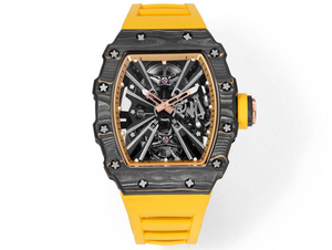 Fashion Waterproof <b>Watch</b> Skeleton Movement Carbon Fiber <b>Case</b> Yellow Rubber Strap Sports <b>Watch</b> Men's Mechanical Wristwatch - Product Image 1