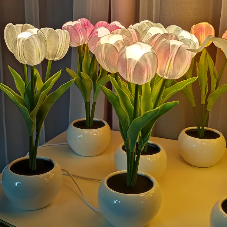 Zungmei lâmpada de mesa led em cerâmica, flores criativas, tulipa, cerâmica, para área interna, para mesa de cabeceira