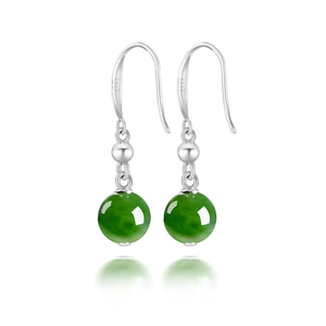 Auténtico conjunto de plata S925 con cuentas redondas de jadeíta natural de Hetian. Pendientes de mujer modernos y sencillos - Product Image 2