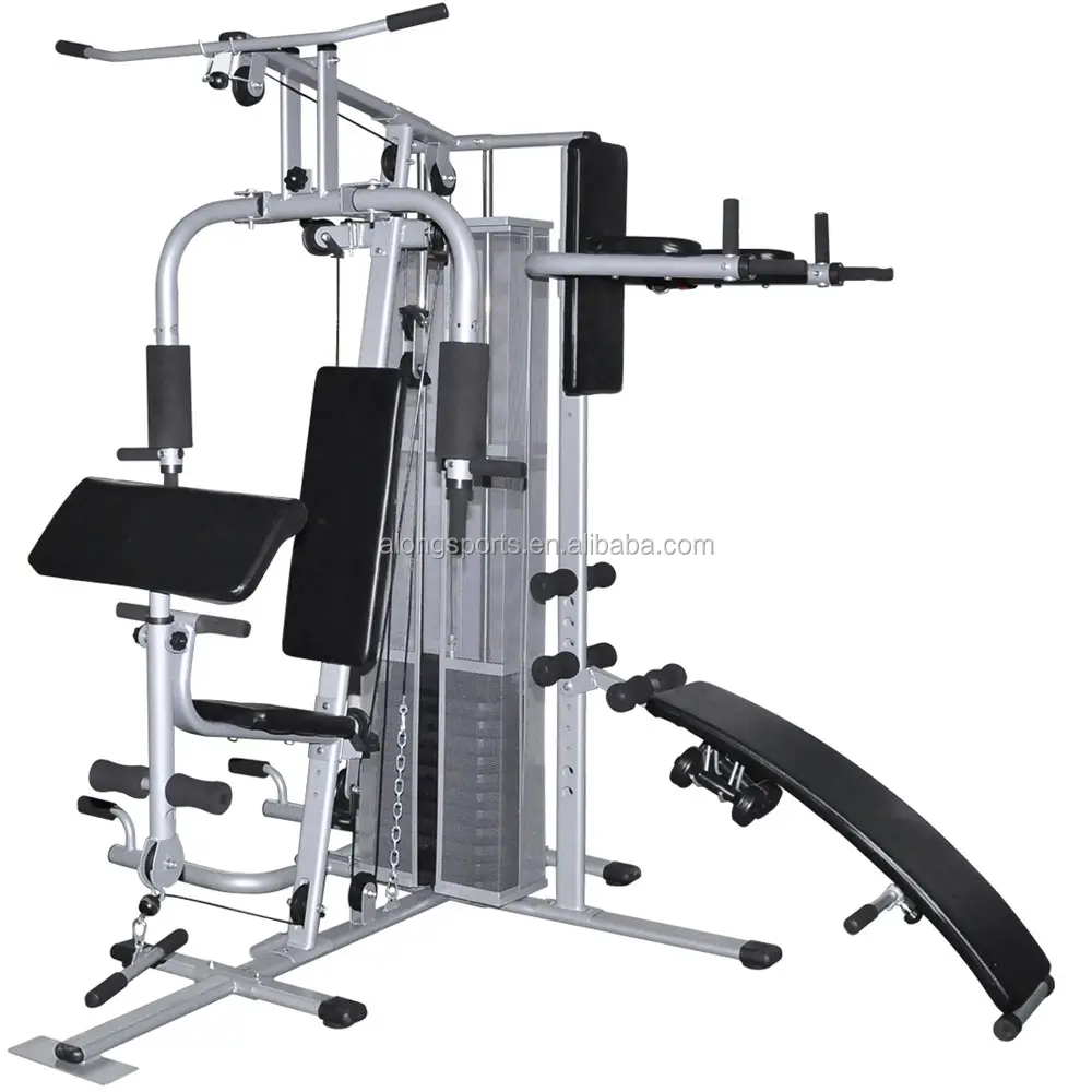 All-In-One-Gym-Gerät Multi-Home-Gym Muskeltrainer-Workout Übung Integriert 3-Station-Heimausstattung mit Hanteln-Übungsbank