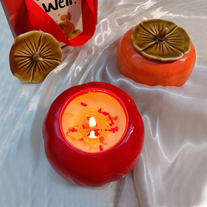 Persimmon Shaped Ceramic Scented Candles Red Home Decoration For Chinese New Year <b>Gift</b> - Product Image 2