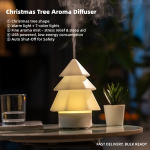 Humidificador Inteligente de Vapor Frío <span class=keywords><strong>para</strong></span> Aromaterapia, Venta al por Mayor de Fábrica, Mini Difusor de Aroma USB de 120ml con Luz Nocturna, Diseño de Árbol de Navidad - Product Image 2