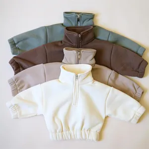 Ensembles sweat-shirt en molleton de coton unisexe de couleur unie pour bébé avec fermeture éclair pour enfants ensembles de vêtements à capuche deux pièces automne hiver