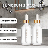 Botol Tetes Mata Silinder Kaca Bening Tutup Emas 2 oz Bumobum 2 Pack, Label, Corong, Anti Bocor, untuk Tincture, Kosmetik, Terukur