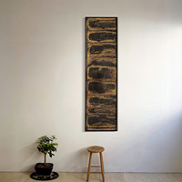 Peinture à l'huile abstraite en bande longue, peinte à la main, noir et or, texture vieillie, Wabi Sabi, bois texturé vintage, Art déco à suspendre