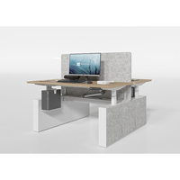 Poste de travail double insonorisé et réglable en hauteur électriquement pour 2 personnes, avec écran acoustique et boîte de rangement en feutre, commande en gros