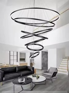 Современное лобби отеля круглое кольцо светодиодная Люстра для гостиной виллы лестница Лофт алюминиевое кольцо круглая Подвесная лампа - Product Image 2