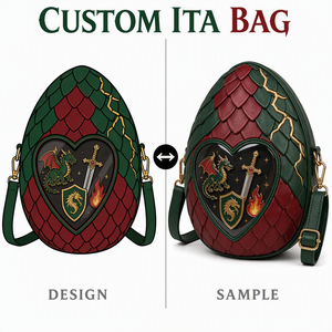 Borsa Ita Fantasy Treasure Egg in Pelle Martellata con Dettagli Metallici 3D Effetto Armatura e Charm Fiammeggiante - Product Image 1