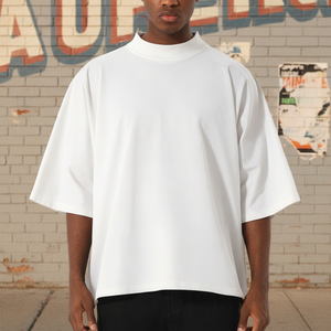 Camiseta Lisa Blanca Oversize para Hombre, Cuello Redondo, Estilo Urbano, Talla Grande - Product Image 1