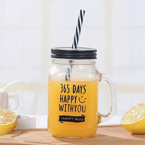 Một không thể phá vỡ tùy chỉnh bán buôn glass mason jar với xử lý và mũ cho nước giải khát uống - Product Image 6