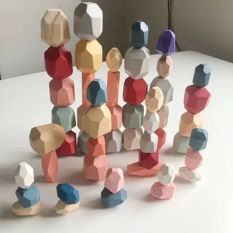 Kinderen Voorschoolse Montessori Morandi Houten Stenen Puzzelset Kleurrijke Sensorische Baby Educatief Speelgoed Staking Bouwstenen