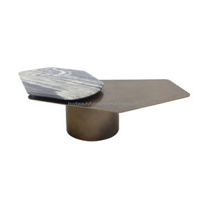 Mesa auxiliar de estilo moderno nórdico, mesa de centro rústica de acero inoxidable de mármol natural dorado para sala de estar, muebles para el hogar, hierro - Product Image 3