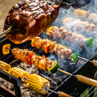 Boîtier d'engrenages rotatif en acier inoxydable pour barbecue au charbon de bois avec 12 brochettes de 5 mm, portable et antiadhésif pour grillades en extérieur