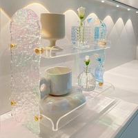 Organisateur de parfums en acrylique à 2 niveaux avec effet d'ondulation, quincaillerie dorée, présentoir cosmétique pour comptoir de salle de bain