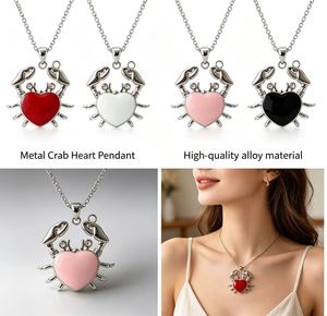 Metal Crab Heart Pendant Necklace <b>Silver</b> Plated Alloy Cute <b>Charm</b> For Women Gift - Product Image 1