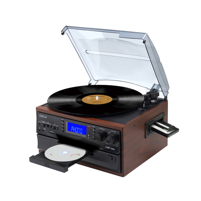OEM All-in-One Turntable System with CD Cassette FM Radio, Bluetooth, USB/SD Encoding, 3-Speed Vinyl Record Player