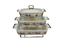 En gros, service de table en céramique pour restaurant et buffet, chauffe-plats en céramique avec support en fer, ensemble de plats de cuisson en céramique