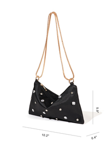 Pochette de luxe Bell, grande, en satin, ornée de perles et de strass, chaîne minimaliste, pour soirée, mariage, sac bandoulière motif carré, marque 5A - Product Image 3