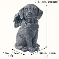 Statue commémorative d'ange en résine peinte à la main, sculpture d'animal de compagnie assis avec ailes et collier en forme de cœur pour jardin, cour, terrasse