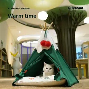 Rumah Kucing & Anjing Natal, Hangat untuk Musim Dingin, Semi-Tertutup, Kain Mewah Tebal, Tanpa Perakitan - Product Image 2