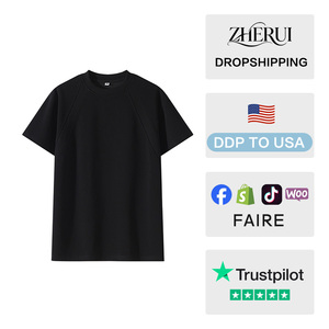 T-shirt à manches courtes pour homme noir, col rond, coupe ample, décontracté, tricoté, tissu jersey 100% coton, 240g, respirant, couleur unie - Product Image 2