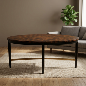 Simple <b>Midcentury</b> Modern Oval <b>Coffee</b> <b>Table</b> with Wood Top and Brass Accents Handmade - Product Image 4