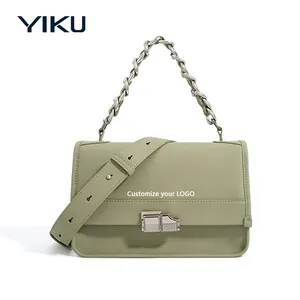 Custom LOGO genuine leather metal chain women purses and handbag luxury ladies bag PU crossbody shoulder bag