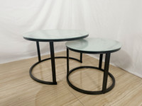 Ensemble de Table Ronde en Fer Plaqué Or avec Plateau en Marbre Noir et Verre