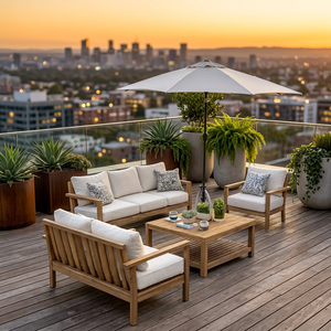 Conjunto de Sofá de Jardín de Madera de Teca Premium con Mesa Rectangular de Dos Niveles - Product Image 2
