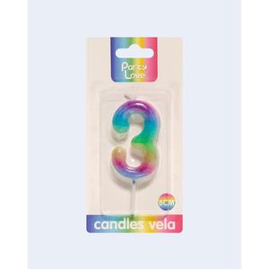 Bougie d'anniversaire numéro 3 Party Love, 6 cm, couleur arc-en-ciel, décoration de gâteau - Product Image 2