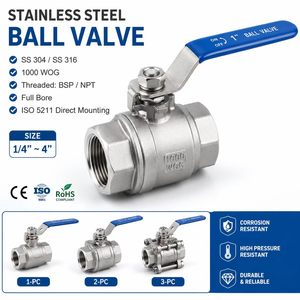 Valvola a Sfera in Acciaio Inox 304 316 NPT BSP BSPT 1PC 2PC 3PC 1000WOG Filettata Manuale OEM Produttore di Valvole - Product Image 2