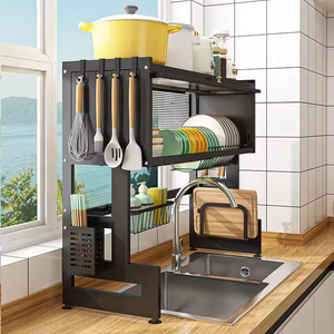 <span class=keywords><strong>Escurridor</strong></span> de platos de cocina de almacenamiento grande de 2 niveles de Metal personalizado, tendedero sobre fregadero con puertas de armario - Product Image 5