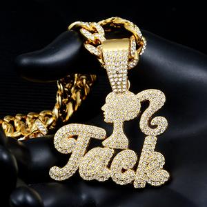 Colgante Personalizado de Letras <span class=keywords><strong>Mayúsculas</strong></span> y <span class=keywords><strong>Minúsculas</strong></span> con Botones, Joyería Hip Hop Creativa con Doble Circonita y Cadena de Cuerda - Product Image 6