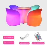 Mesa de Centro para Exteriores con Luces LED, Diseño Moderno, Material PE, Mesa de Café, Mesa de Ocio con Forma de Flor de Ciruelo, Combinación de Mesa y Sillas, Mostrador para KTV, USB
