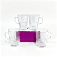 Tasses à café en verre côtelé transparent avec poignées, style vintage à rayures verticales, pour bière et thé, pour la maison, le bar, la restauration, la vaisselle de table