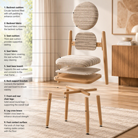 Chaise de salle à manger rembourrée à dossier rond avec tissu texturé, pieds aspect bois, assise rembourrée pour cuisine, restaurant, vente en gros, OEM, ODM