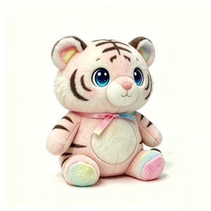 Peluche de Tigre Personalizado con Detalles de Arcoíris, Adorable Peluche de Tigre Rosa a Rayas con Lazo de Arcoíris, Peluche de Tigre Rosa - Product Image 2