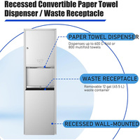 Distributeur de papier toilette encastré en acier inoxydable avec bac à déchets mural pour salles de bain et toilettes commerciales